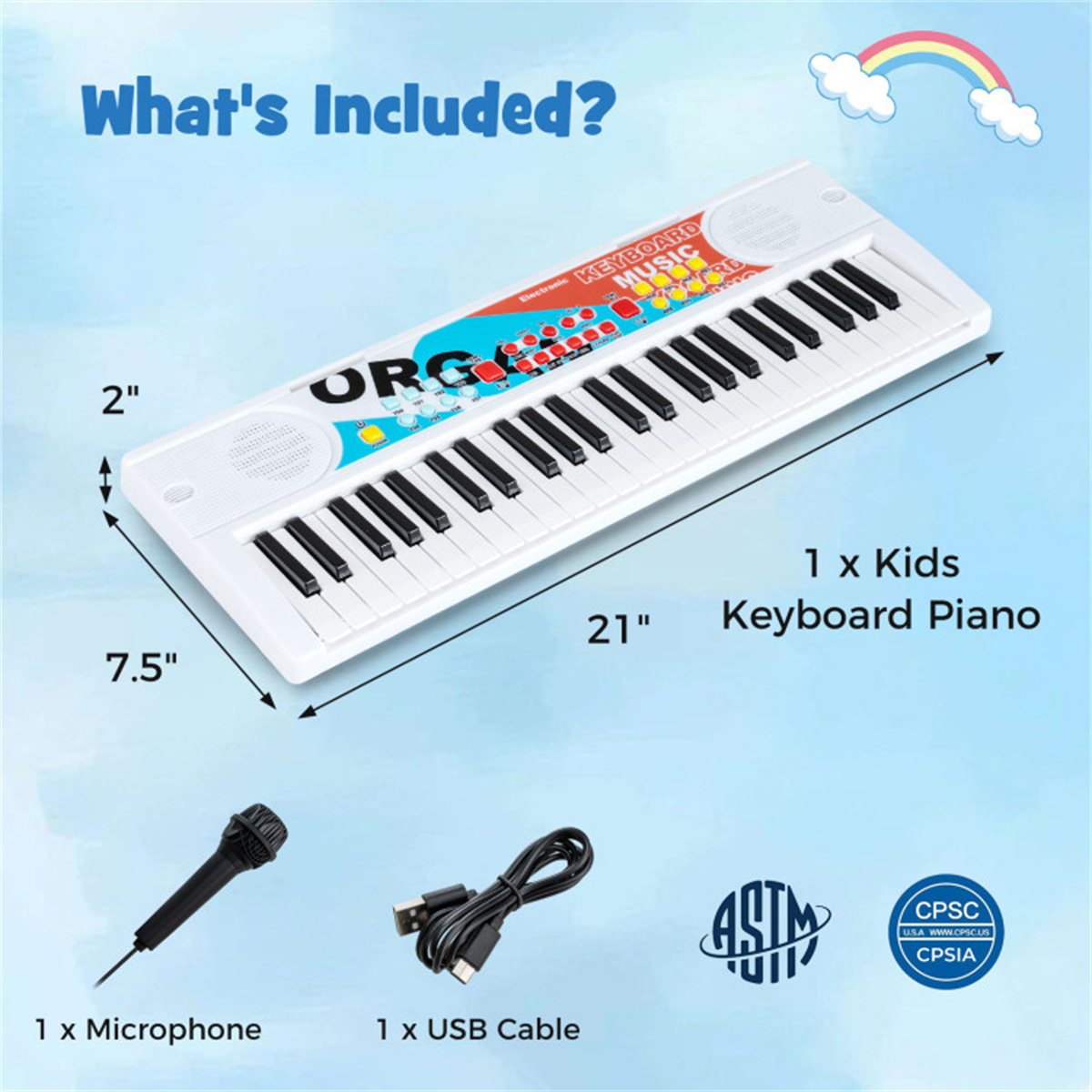 Kids Education Music - Teclado Eletrônico Infantil com 49 Teclas